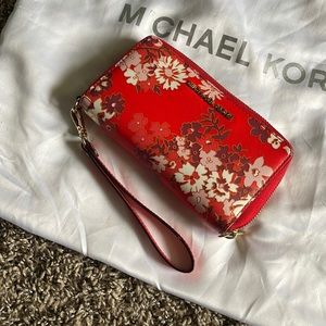 Michael Kors red floral wristlet
